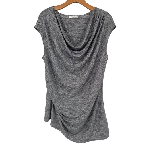 Calvin Klein top size XL Womens Silver Metallic Cowl Neck  Ruched knit textured - Picture 2 of 7